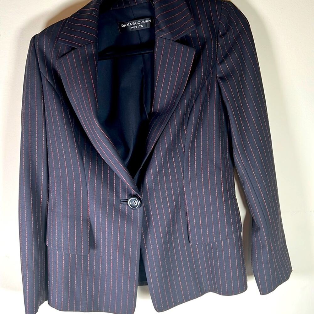 Dana Buchman Petite Pinstripe Black & Red Blazer Women’s Size Petite 4